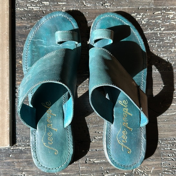 Free People Sant Antoni Leather Slide Sandals Teal Size 37/US 7 - Picture 2 of 5